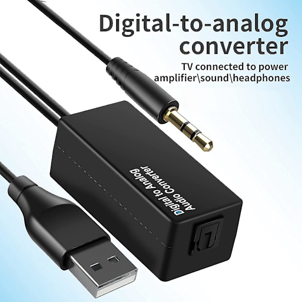 192kHz Digital-til-analog lydkonverter, DAC Digital optisk Toslink til analog 3,5 mm jack lydkabel