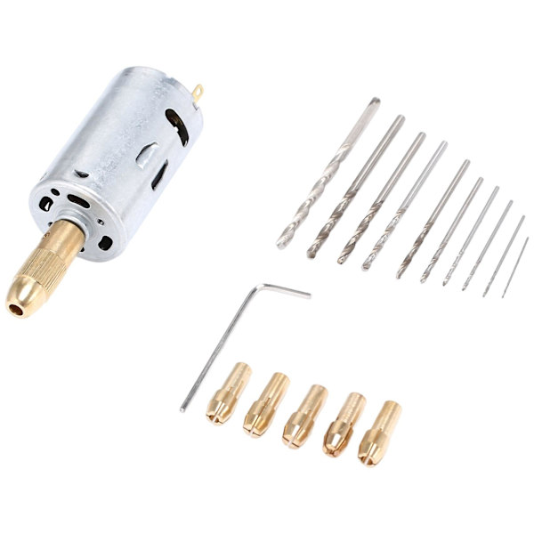 Mini elektrisk handborrmaskin set DC 12V motor 0,5-3mm HSS spiralborr med 5 st chuckhylsor passar borrhålssåg