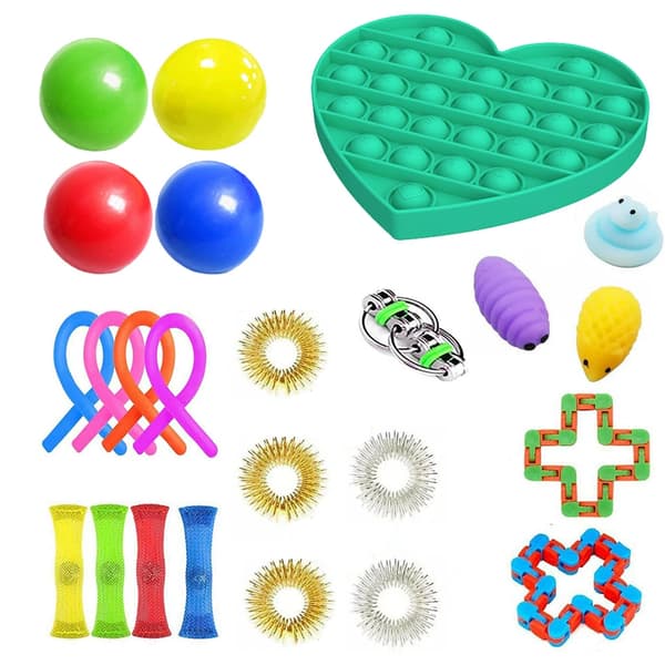 24-pak Fidget Legetøj - Pop It, Stressbold, Dimple, Bønner osv. multicolor