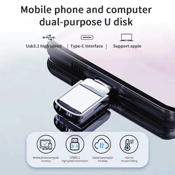 1TB 2TB Type C USB 3.0 Muistitikku USB-muisti PC:lle ja kannettavalle