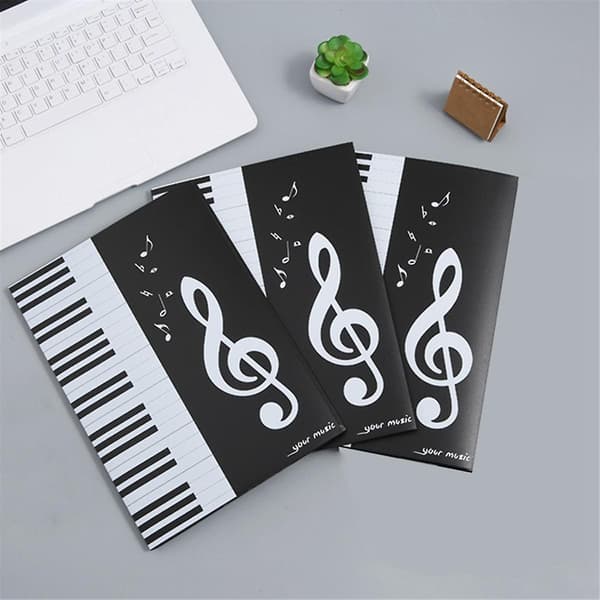 6-Siders Udvidelses Notenmappe, Pianopartiturmappe, Passer til Brevformat A4, Kormappe Sort 3P
