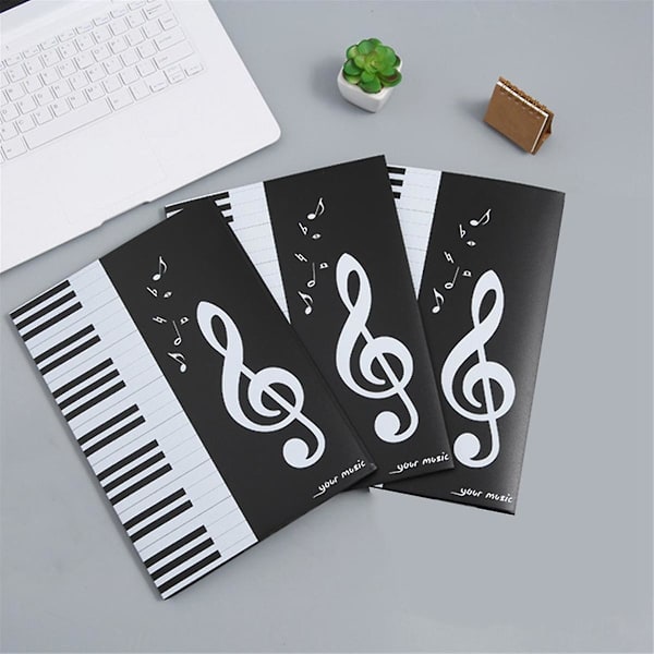 6-sidig expansionsark musikmapp, pianonotmapp, passar A4-format, körmapp svart 3P