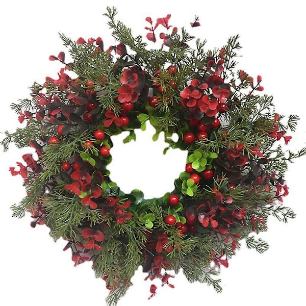 Julekrans Kunstig Røde Bær Eucalyptus Krans Julepynt Stue Væghæng