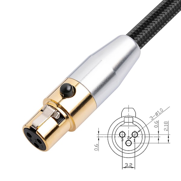 3-polet Mini XLR hann til XLR hunn adapterkabel Balansert ledning for opptak, høyttalersystemer, radiostasjon, 1 fot/0.