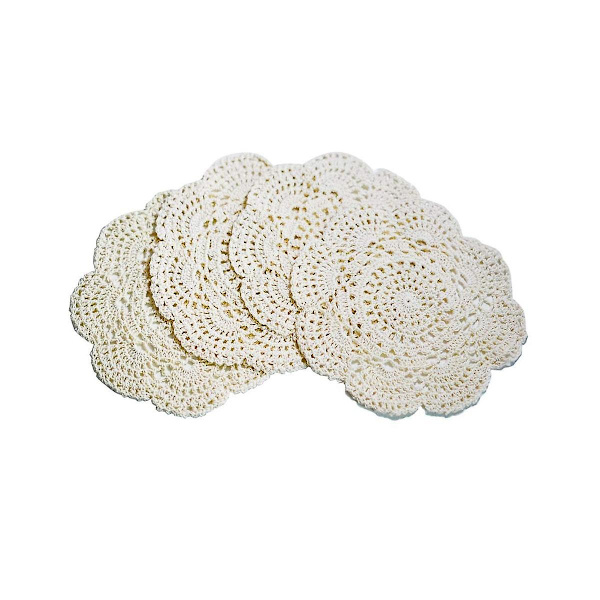 4 st 8,6 tum underlägg virkade runda spetsdukar handgjorda placemats bomull virkade underlägg (beige)
