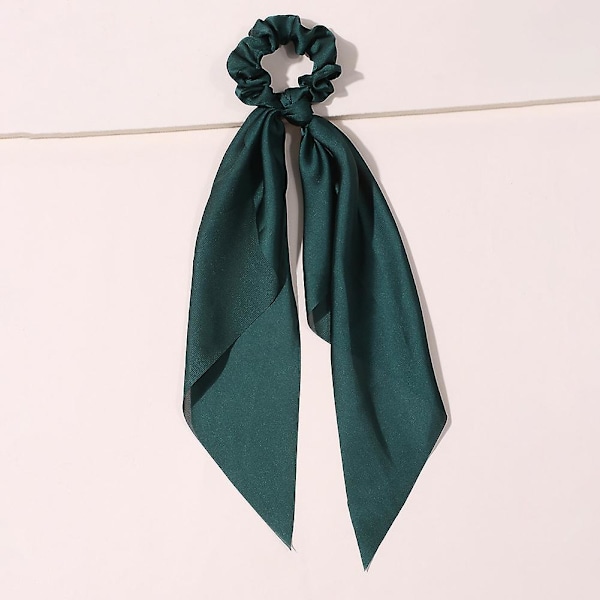 2 stk. Knyttede Bueskrunker Elastisk Hårscarf Hårelastikker Bånd Satin Hårbånd Scrunchy Hestehale til Kvinder og Piger (Mørkegrøn)