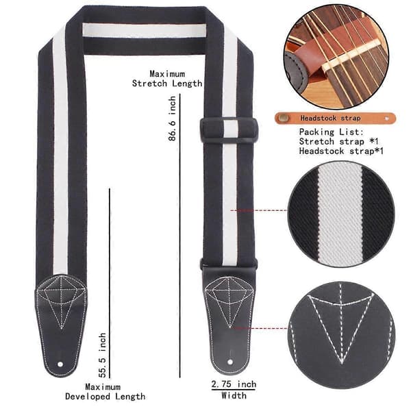 Gitarrband Elektrisk Gitarr Basband Mjuka Justerbara Akustiska Gitarrband Svart+Vit