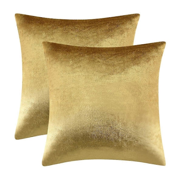 2-pack guld sammet prydnadskuddfodral, 18x18 kuddar