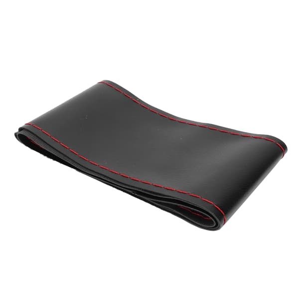 Universal Steering Wheel Cover with Needle Thread Protection for Outer Diameter of 37-38 cm (Black Red Thread)