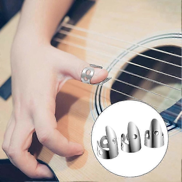12 st Stål Fingerplektrum Set, Metall Fingerplektrum Justerbara Bas Fingerplektrum lämpliga för Gitarr, Banjos m.m.