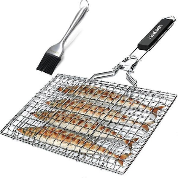 Grillkurv for fisk, sammenleggbar bærbar grillkurv i rustfritt stål
