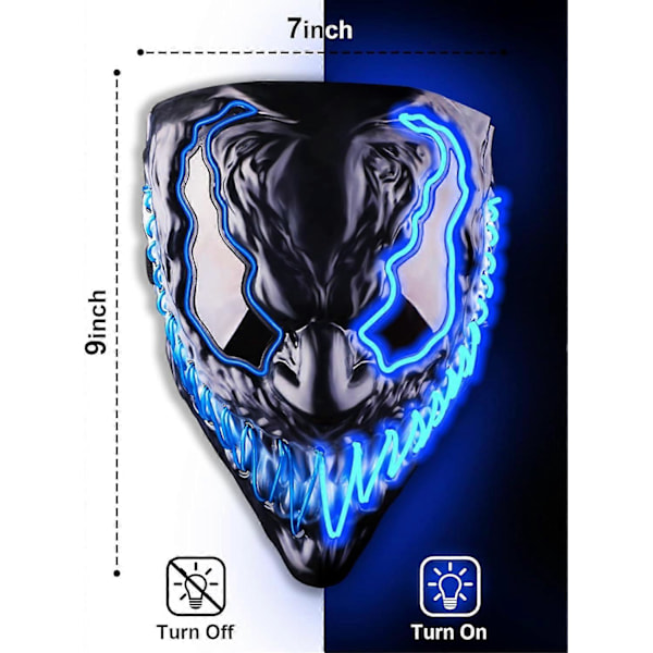 Halloween Mask LED Ljusmask för Vuxna och Barn, Unik Neon Glow Mask med Mörka och Onda Lysande Ögon, Iögonfallande Hotfullt Cool Halloween Kostym