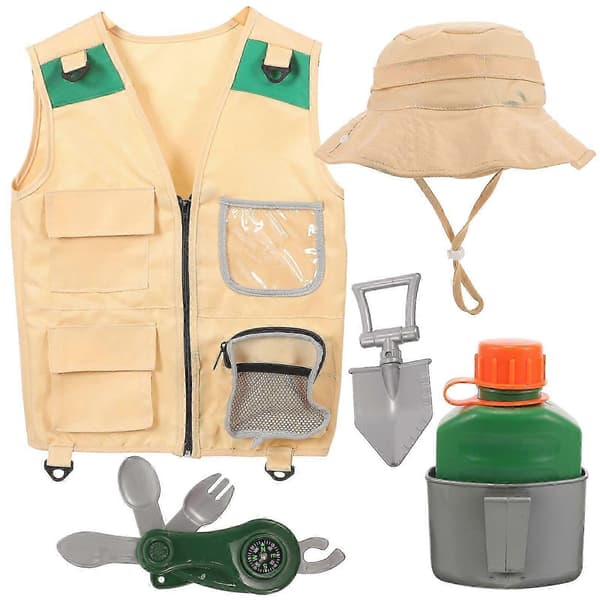 1 Set Barn Utforskar Kit Väst Hatt Spade Vattenkokare Kompass Kit Barn Cosplay Utforskar Kit