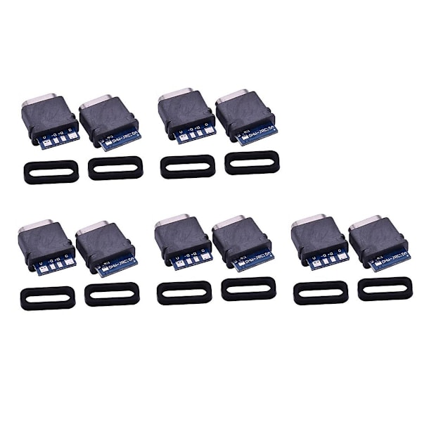 10 kpl Vedenpitävä USB C -liitäntä Type-C 4-napainen naarasliitin Portti Dataliitäntä DIY PCB-juotosmuotoiluun Lataus Data
