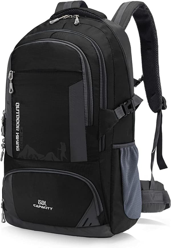 60L Waterproof Hiking Backpack Lightweight Camping Backpack Women Men Durable Daypack (Black, 60L)