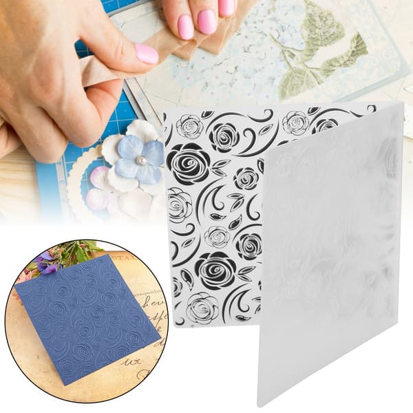 2 pcs EM200 Rose Embossing Folder, DIY Floral Texture Stencil for Card Making, Plastic Craft Template