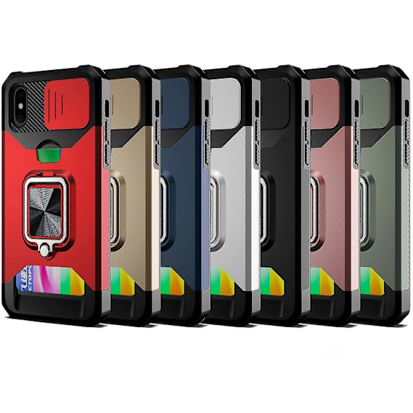 För iPhone X / XS Skjutbart Camshield Kortfack Ring Ställ Telefonfodral