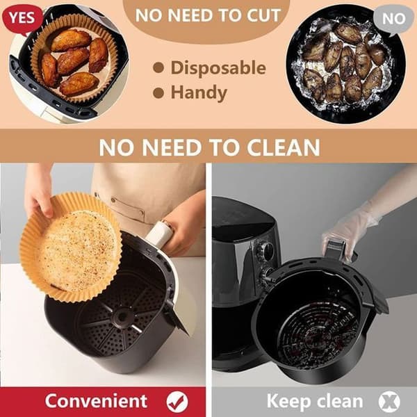 Airfryer papirforinger, 100 stk, ferdigkuttede runde skålformede bakepapir, 47