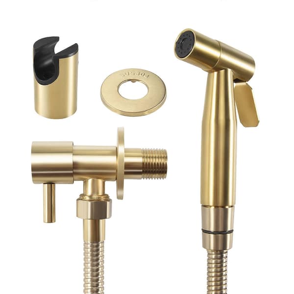 Badrumsbidet-set med kran i borstad guld, väggmonterad bidéspruta med avstängningsventil