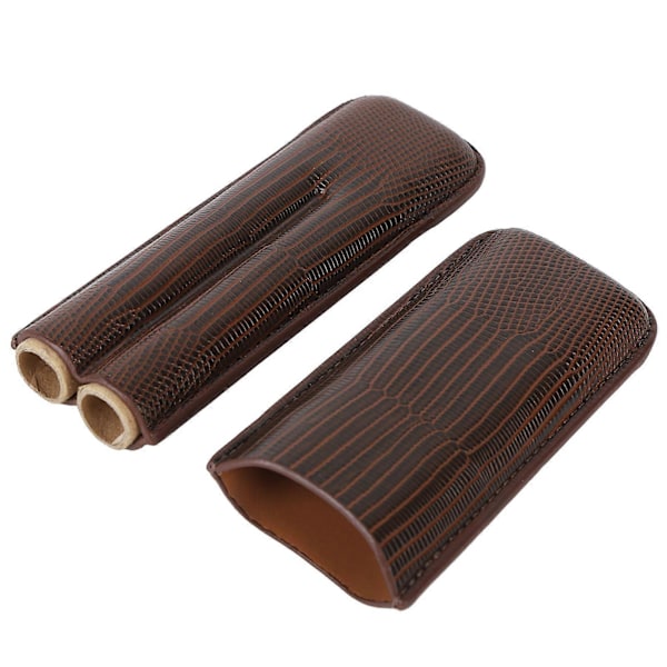 Cigar Etui Holder PU Læder Brun 2 Finger Cigar Transport Etui Bærbar til Rejser Jubilæumsgaver