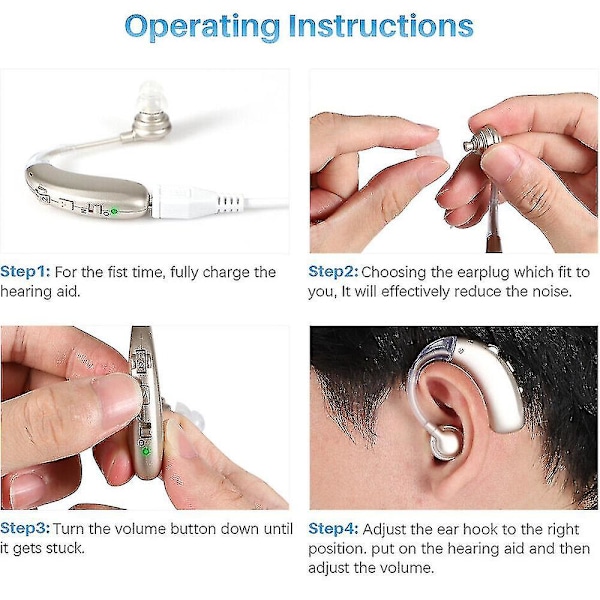 Oppladbart In-ear høreapparat Justerbar lydforsterker Ergonomisk bak øret for eldre-hy