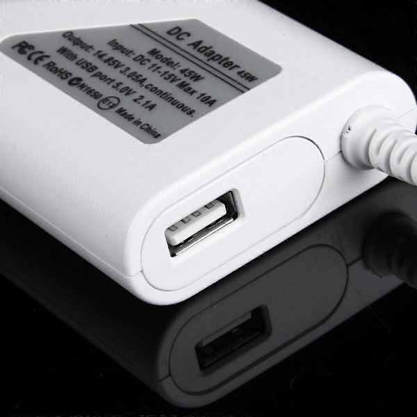 45W 14.85V 3.0 5-polet T-formet MagSafe 2 Biloplader med 1 USB-port til Apple Macbook A1466 / A1436 / A1465 / A1435 / MD224 / MD231 / MD761 / MD711, Le