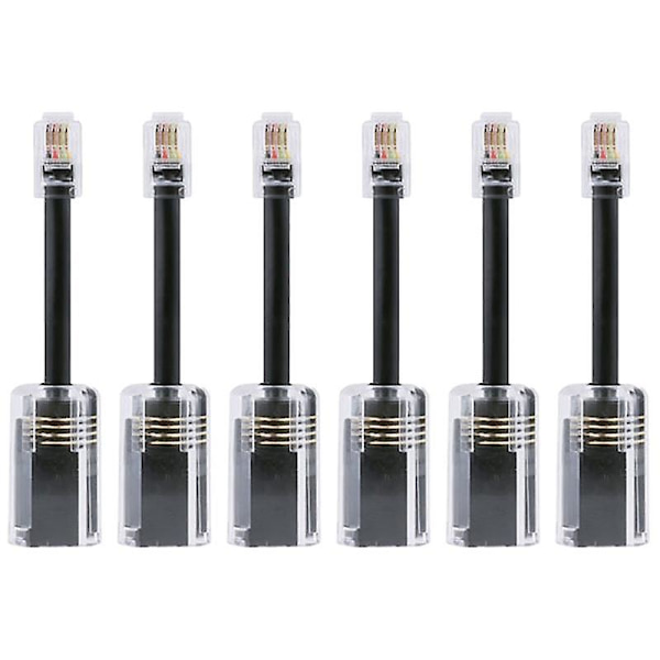 6 stk. Telefonledningssnor RJ9 4P4C 360 Graders Udvidet Roterende Anti-T-Vinkel Sort Telefonledning
