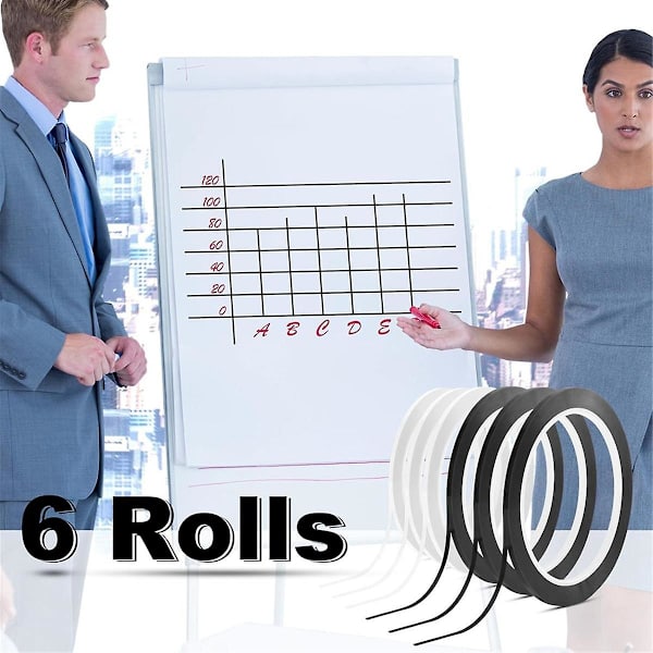 6 rullar av 1/8 tum tunn whiteboardtejp torr radera tavla linje tejp för whiteboard markera rutnät dr
