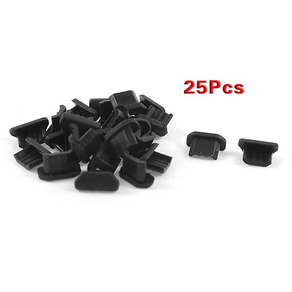 25 stk. Anti-Støv Sort Blød Plastik Dock Cover Micro USB Port Øre Jack