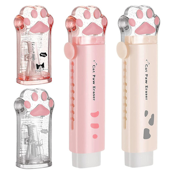4 st söta kattspetsare och katformade indragbara suddgummin Kawaii pennvässare tillbehör