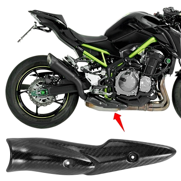 Kawasaki Z900 (2017-2019) moottoripyörän pakoputken keskiputken hiilikuituinen lämmönsuojuskansi suoja kuumennusta vastaan