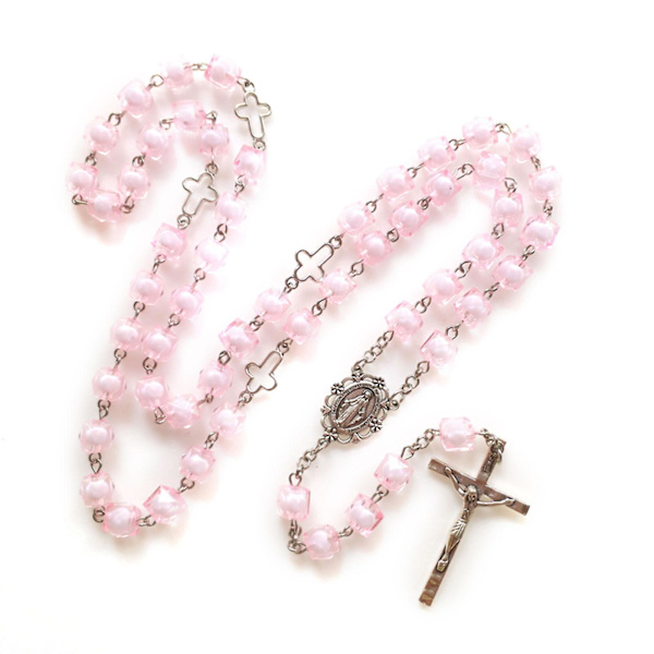 Rosa firkantet kjede for korsrosary hellig kirke hjem soverom dekorasjon