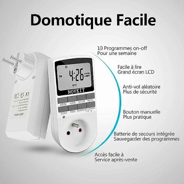 Elektrisk og Digital Stikkontakt Timer, Digital Stikkontakt Timer med 10 Daglige Ugentlige Programmer med Tyverisikringstilstand og Stor LCD-Skærm, Spar Strøm (P