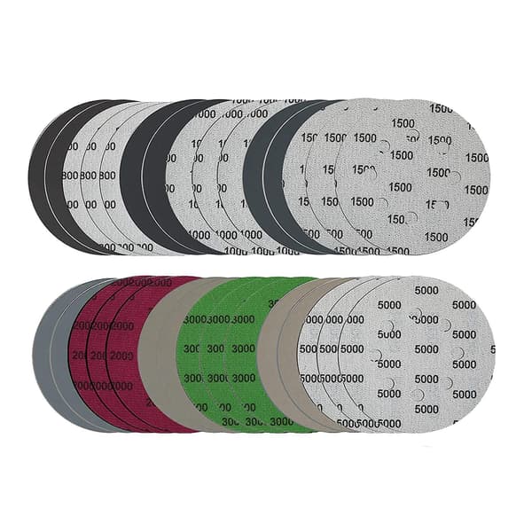 30 stk. 5-tommer slibeskive sæt, Hook&Loop 5-tommer 8-huls kombination (800/1000/1500/2000/3000/5000)