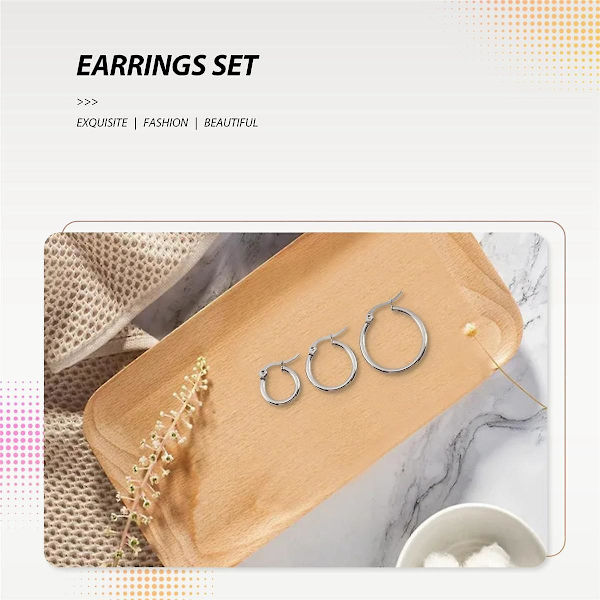 MunkiMix 15mm 20mm 25mm Rostfritt Stål Ring Hoop Huggie Örhängen Silver Guld Roséguld Set ( 3 Par ) Kvinna (Silver Guld )