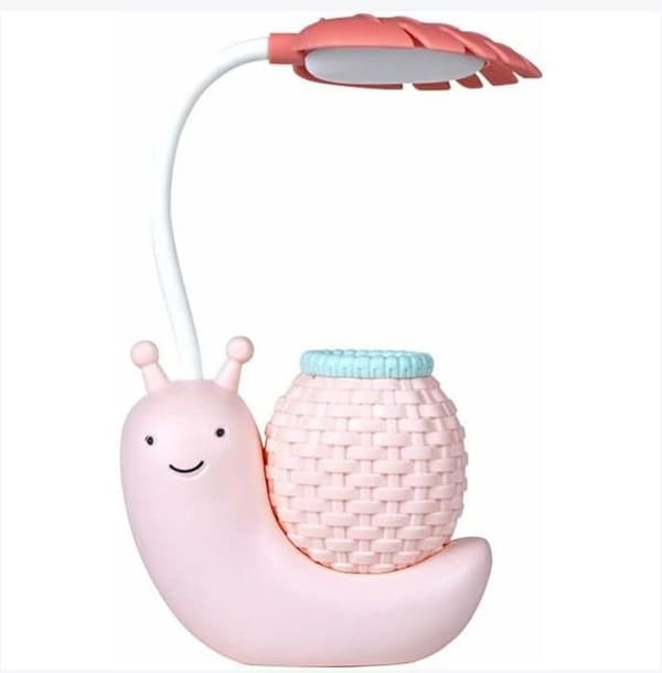 Bordlampe med integreret penneholder, behagelig for øjnene, ideel til studier og læsning, foldbar, USB-interface, pink