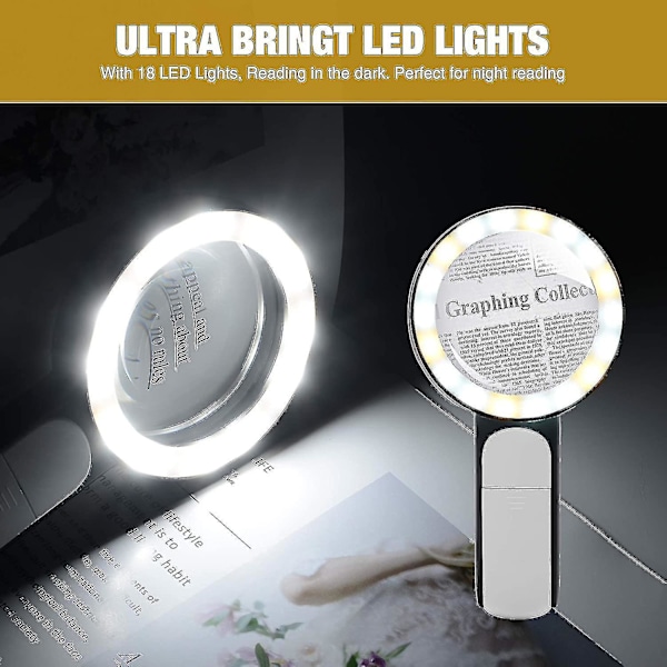 Förstoringsglas med 30x Handhållen Stor Förstoringsglas 18led