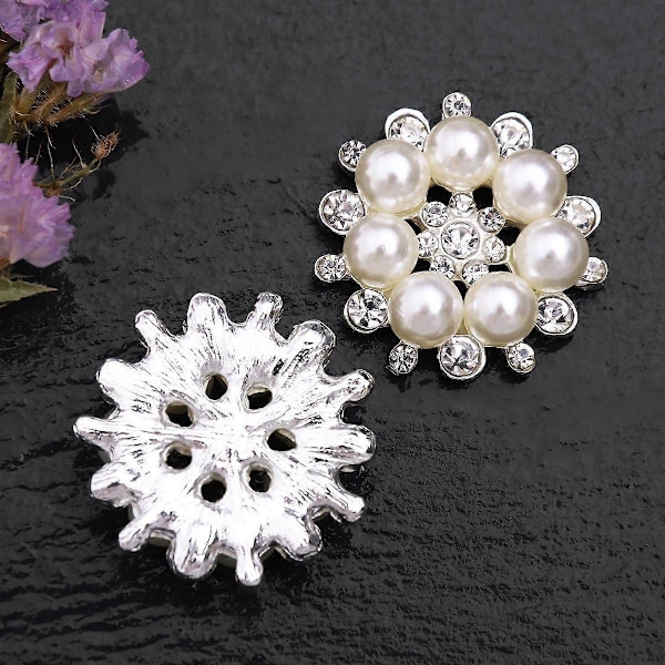 10 Stycken Pärlstrassknappar, Faux Pärl Snöflinga Strassknappar, Platt Baksida Blomma Strassknappar Pärlsöm på Kläder Knappar för DI