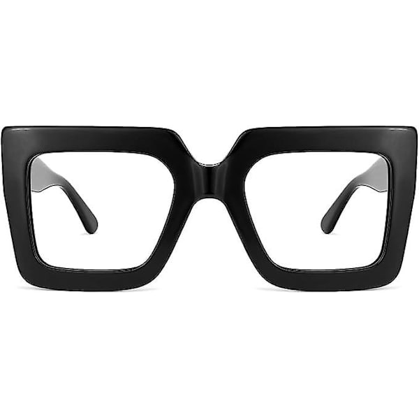 Trendiga och tunga överdimensionerade fyrkantiga glasögon för kvinnor (ljusa svarta bågar)