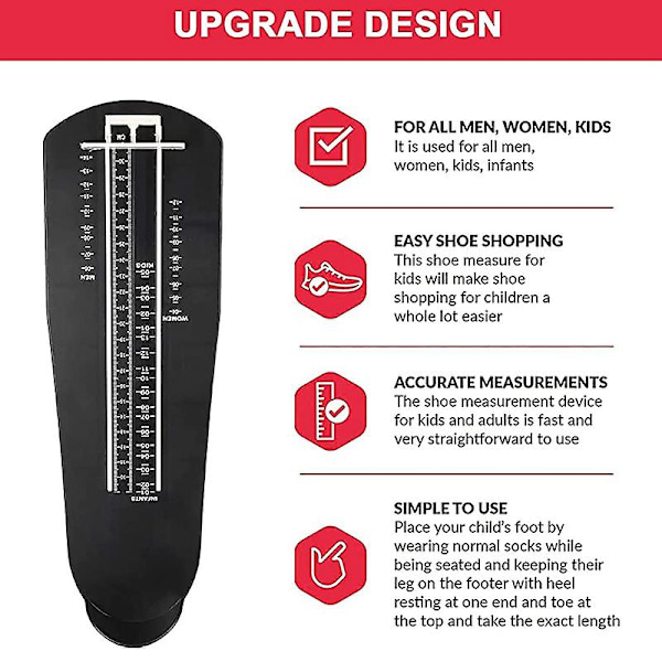 Profesjonelt fotmålingsverktøy, US Standard Sko-størrelsesmåler, Sko-måleverktøy Linjal Størrelsesmåler for Barn og Voksne