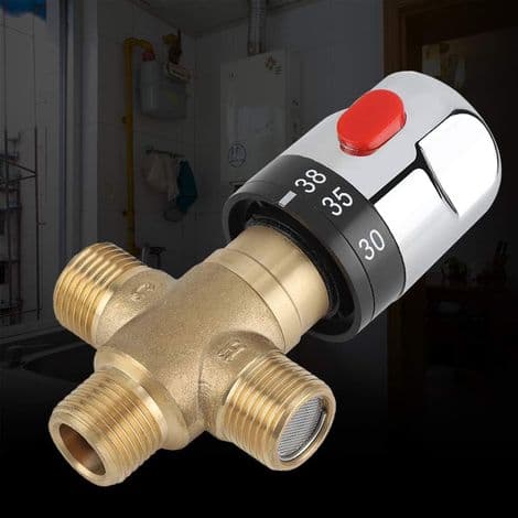 Dusjfordelingsventiler i messing, termostatisk blandebatteri i solid messing G1/2 for dusjsystem, vanntemperaturkontroll, termostatkontrollslange