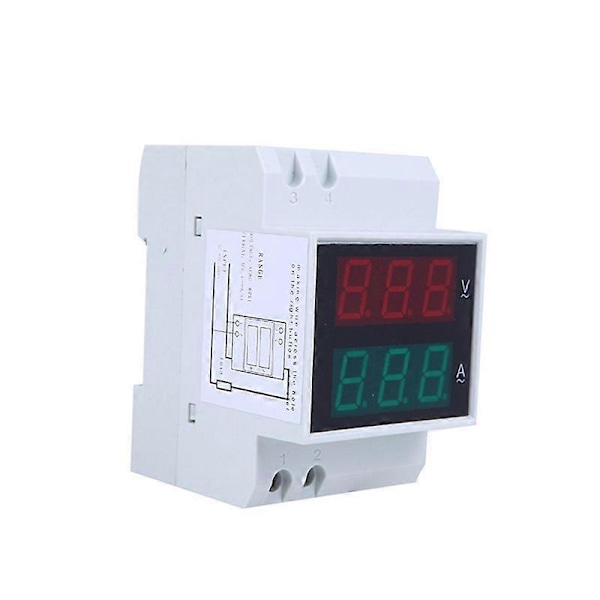 Digitaalinen DIN-kisko LED-jännite- ja virtamittari, volttimittari AC80-300V 0,2-99,9A, kaksoisnäyttö