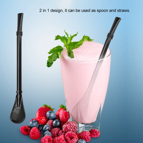 Stainless Steel Straw Spoon, Reusable, Washable Stirring Spoon, Black