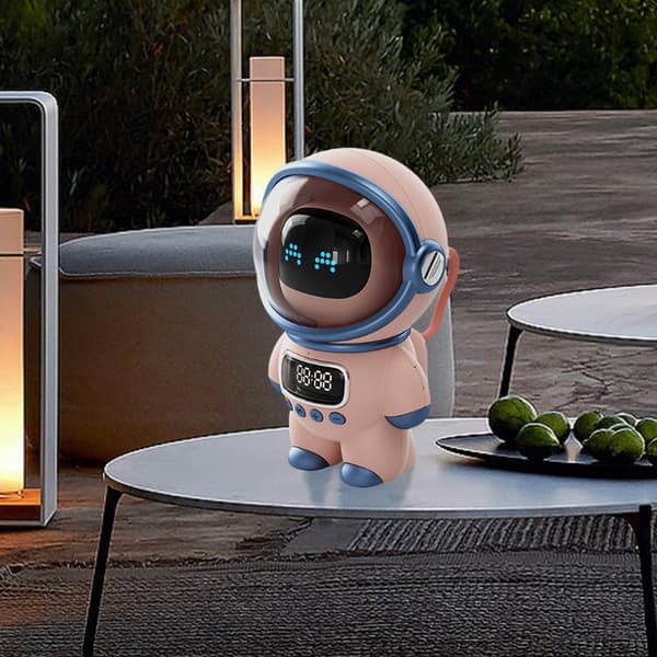 Pink Astronaut AI Voice Controlled Bluetooth Speaker with Clock and Night Light, Birthday Gift for Kids