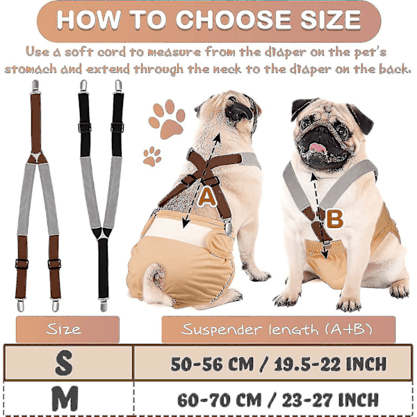 2 stycken hundblöjhållarsuspenders, magband, hundsele, håller blöjan på din hund, för små, medelstora och stora hundar (svart, brun, liten) liten