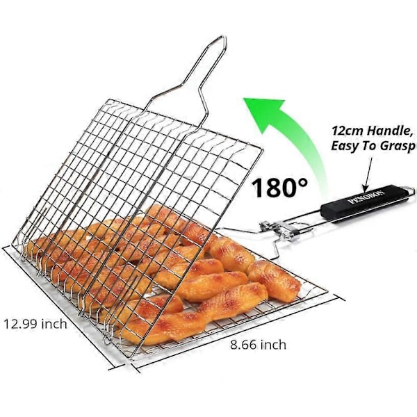Grillkorg för Fisk, Hopfällbar Portabel Grillkorg i Rostfritt Stål