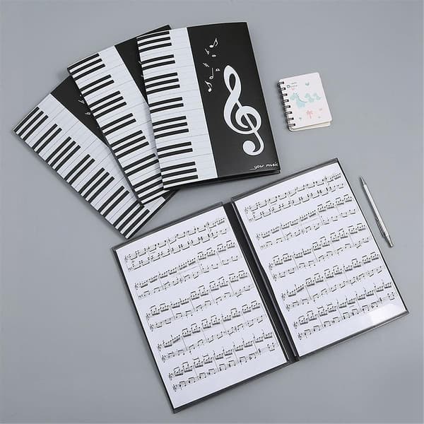 6-Siders Udvidelses Notenmappe, Pianopartiturmappe, Passer til Brevformat A4, Kormappe Sort 3P