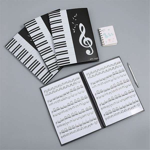 6-sidig expansionsark musikmapp, pianonotmapp, passar A4-format, körmapp svart 3P
