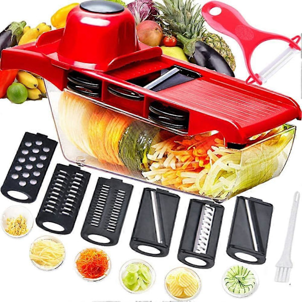 Multifunctional Mandoline Slicer, Vegetable Cutter, Food Shredder, Grater Chopper, 6 Interchangeable Stainless Steel Sharp Blades with Peeler, Potato,