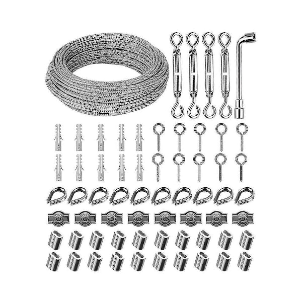30m 3mm Stålwire Kit, 304 Rustfrit Stål Spændingswire, Stålwire Dækket Med Spændingskit